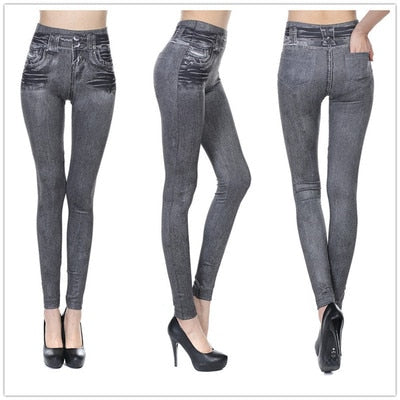 Ogilvy Mather Women Leggings 2020 Fashion Faux Denim Jeans Leggings Sexy Long Pocket Printing Leggins Summer Casual Pencil Pants