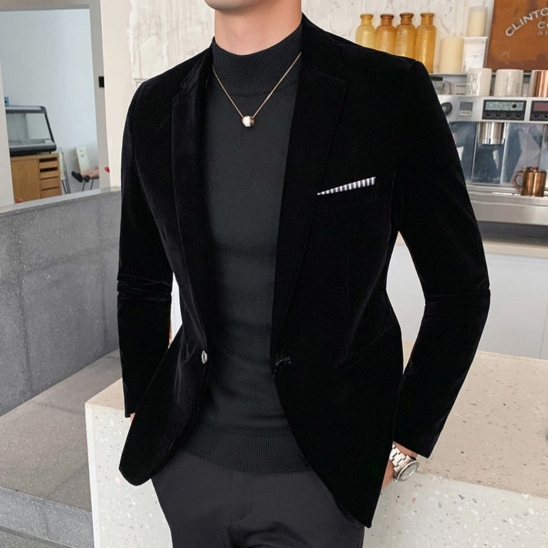 Casual Hombre Abrigo Casual Hombre Autumn Winter Velvet Blazers Mens Burgundy Suits Blazers For Mens Formal Dinner Dress Abrigo