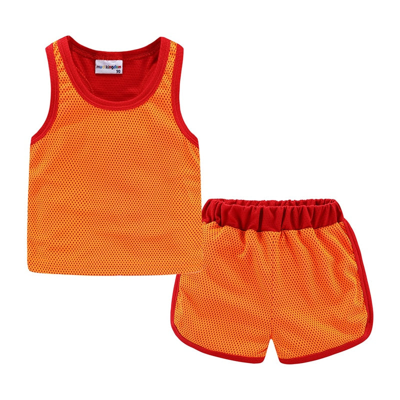 Mudkingdom Girls Boys Sports Outfits Solid Sleeveless Tank Tops and Shorts Set for Kids Clothes T-Shirts Suit Summer Clothing