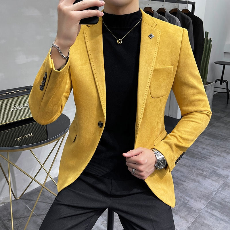 6 Color Costume Homme Deerskin Jacket Suit Men Casual Slim Blazer Hombre Suit Leather Jacket Men Terno Masculino Men Clothing