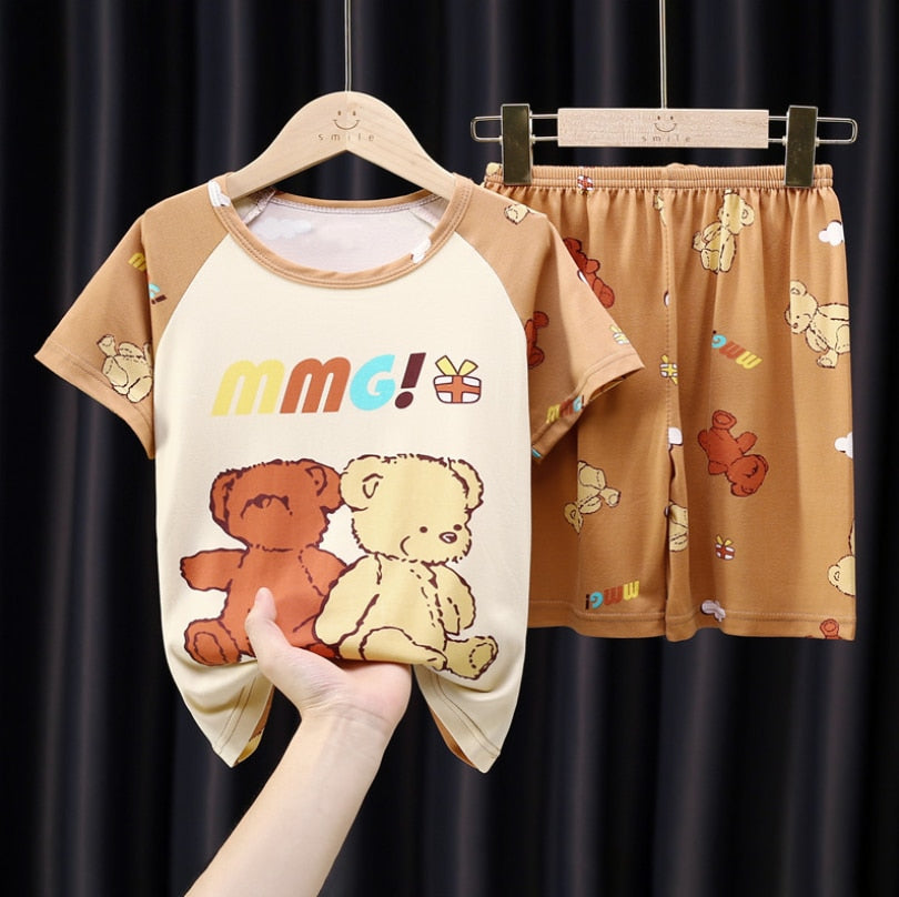 The New Casual Kids Short Sleeve Pajama Set Children Clothing Summer Boys Girls Home Clothes Tops+Shorts Suit Costumes