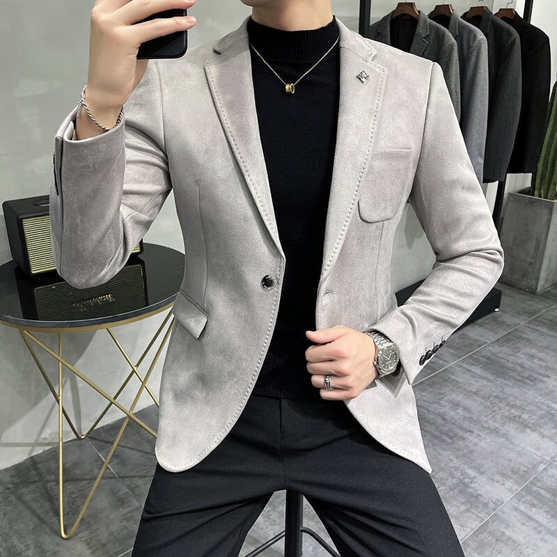 6 Color Costume Homme Deerskin Jacket Suit Men Casual Slim Blazer Hombre Suit Leather Jacket Men Terno Masculino Men Clothing