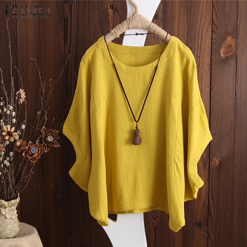 2022 Summer ZANZEA Women Blouse  Casual Solid Cotton Shirt Ladies Baggy Blusas  Sleeve Work Office Tops Chemise