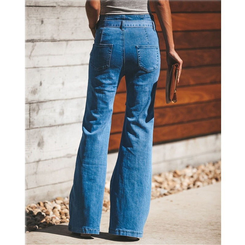 Blue Tie Waist Flare Jeans