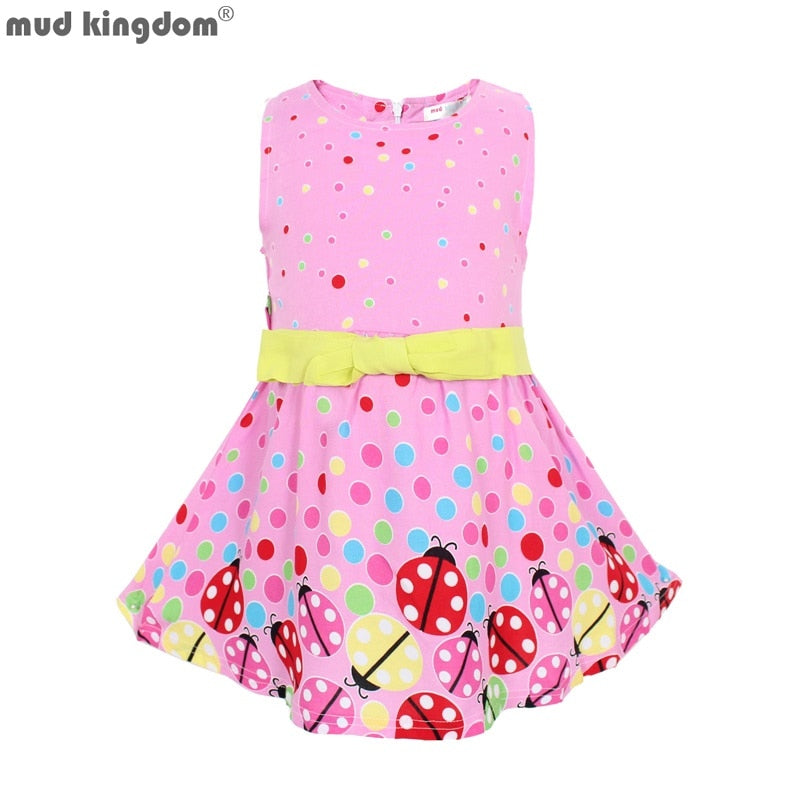 Mudkingdom Summer Girls Dresses Floral Polka Dot Printing Big Bow Sleeveless Dress Little Girl Clothes Kids Fashion Dress Sale