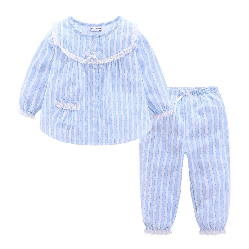 Mudkingdom Boutique Girls Pajama Sets Spring Autumn Cute Lace Striped Heart Toddler Pajamas Kids Sleepwear Sleeping Clothes