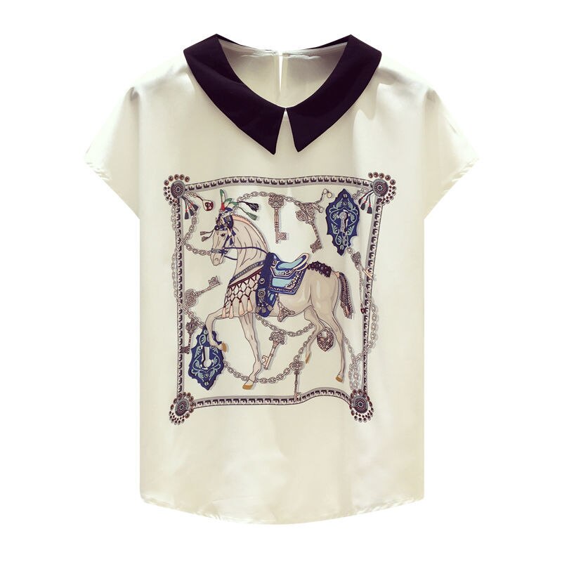 Women&#39;s Spring Summer Style Blouses Shirt Women&#39;s Elegant Short Sleeve Animal Printed Casual Loose Tops DD9064