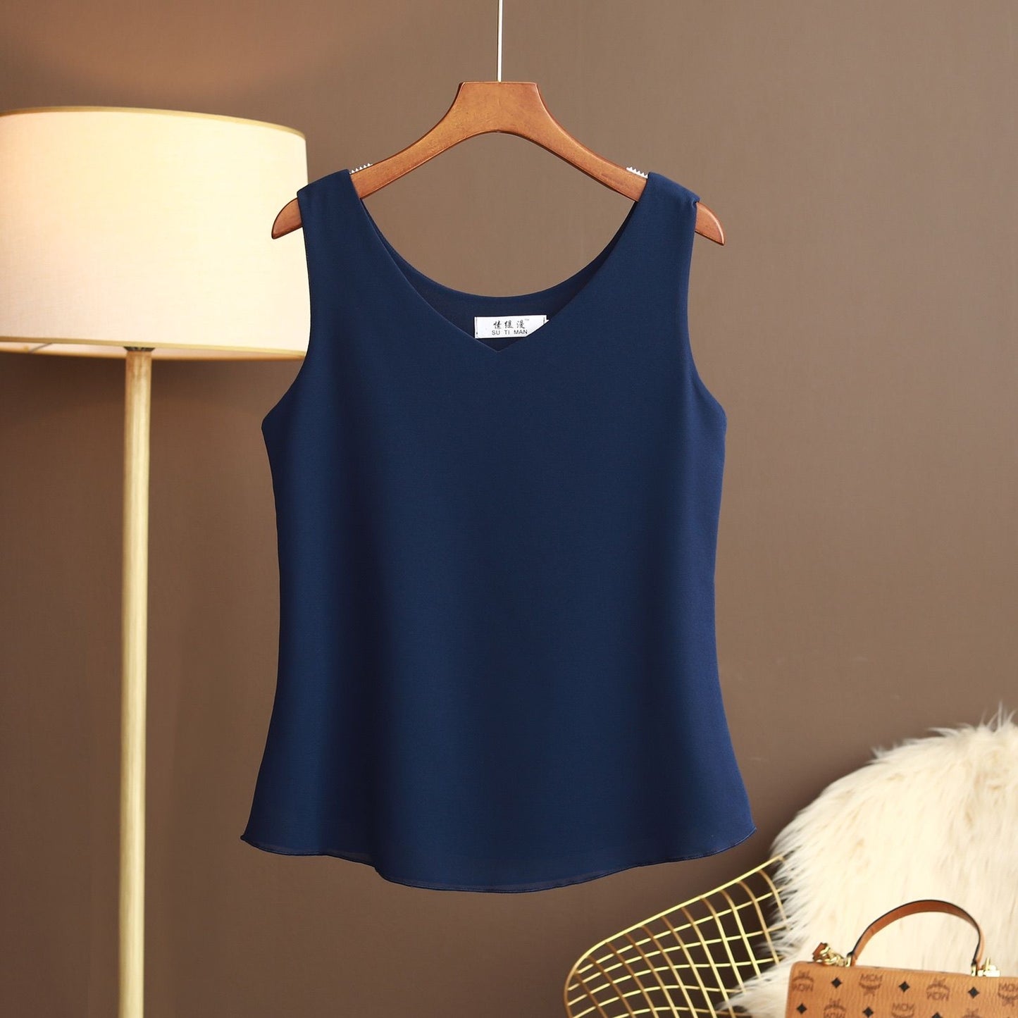 2022 New Summer Women Blouse Loose V-Neck Chiffon Shirt Female Sleeveless Blouse Oversize Shirts women tops and blouses Top