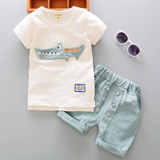 New 2021 Kids Boys Clothing Sets Summer Cartoon Crocodile Short Sleeve O-Neck T-Shirt Tops with Shorts Girls Cotton Pajama Sets