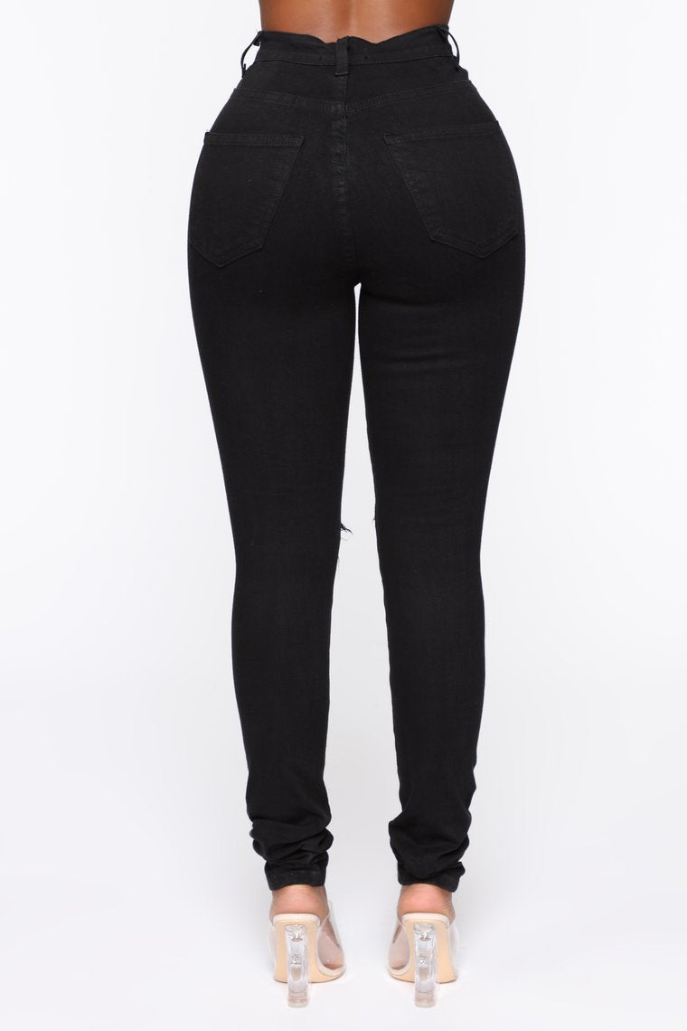 Black Ripped Jeans- High Waist Denim