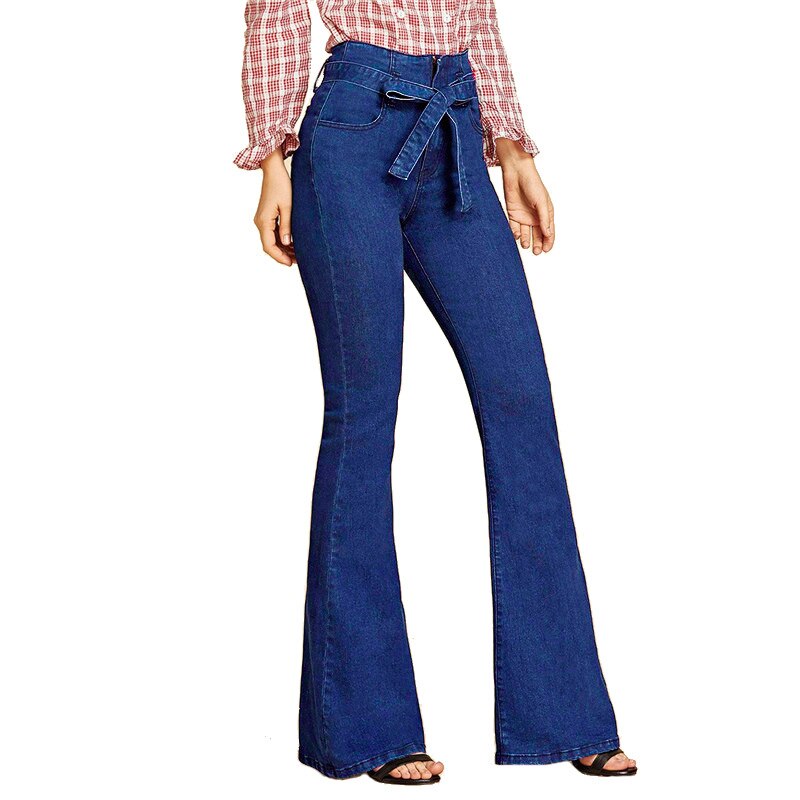 Blue Tie Waist Flare Jeans