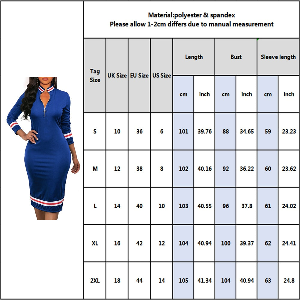 Sport Style Office Women Zipper Dress Spring Half-high Collar Hip Ladies Dress Fashion Female Long Sleeve Elastic Waist Vestidos