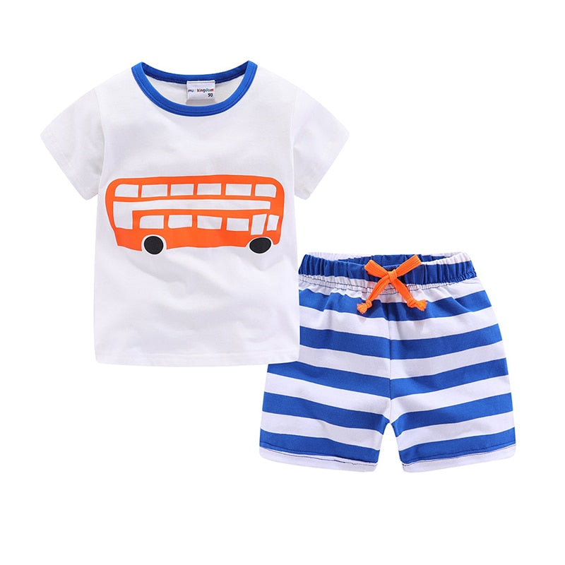 Mudkingdom Summer Toddler Boy Outfits Drawstring Short Set Cute Boys Clothes Set Stripe Kids Clothing Beach Holiday Clothes