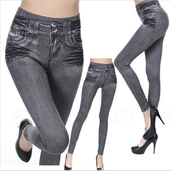 Ogilvy Mather Women Leggings 2020 Fashion Faux Denim Jeans Leggings Sexy Long Pocket Printing Leggins Summer Casual Pencil Pants