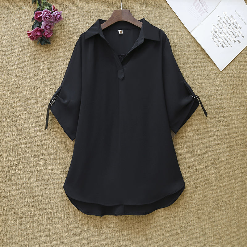 Plus Size Women Solid color Loose Blouse Short Sleeve Turn-Down Collar Button Shirts Chic Oversized Casual Office Mid-length top