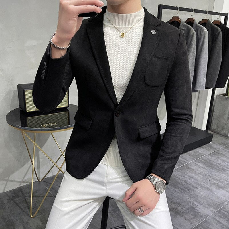 6 Color Costume Homme Deerskin Jacket Suit Men Casual Slim Blazer Hombre Suit Leather Jacket Men Terno Masculino Men Clothing