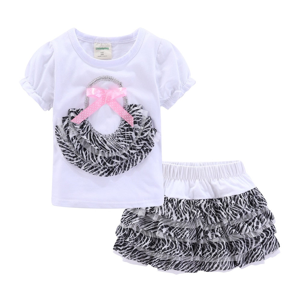 Mudkingdom Cute Summer Girls Clothes Set Kids Clothing Leopard Zebra Short Sleeve Tshirt and Skirt Outfit for Toddler Suit