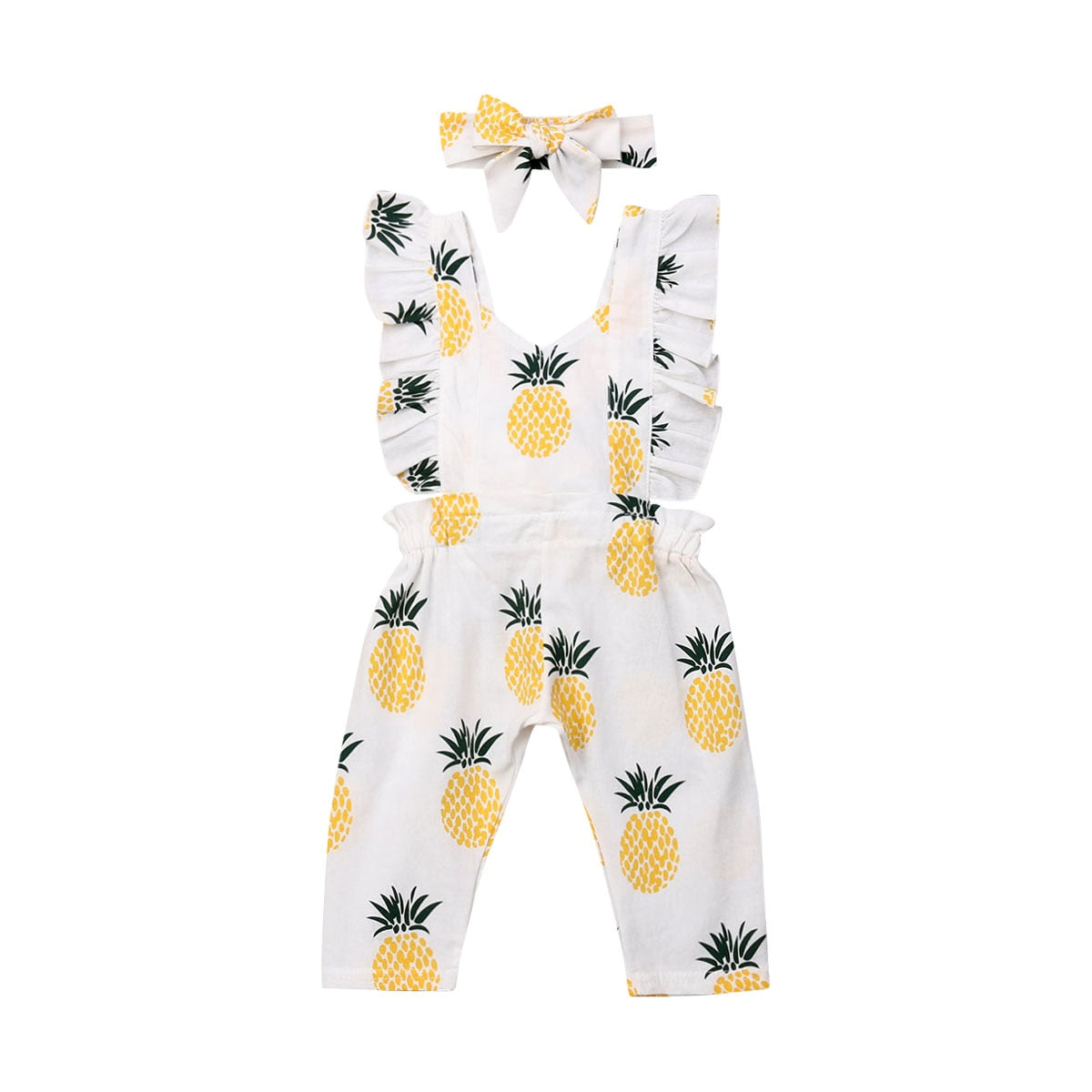 New Baby Girls Clothes Newborn Jumpsuits Toddler Sleeveless Ruffle Pineapple Printed Romper Headband Infant Outfits Clothing