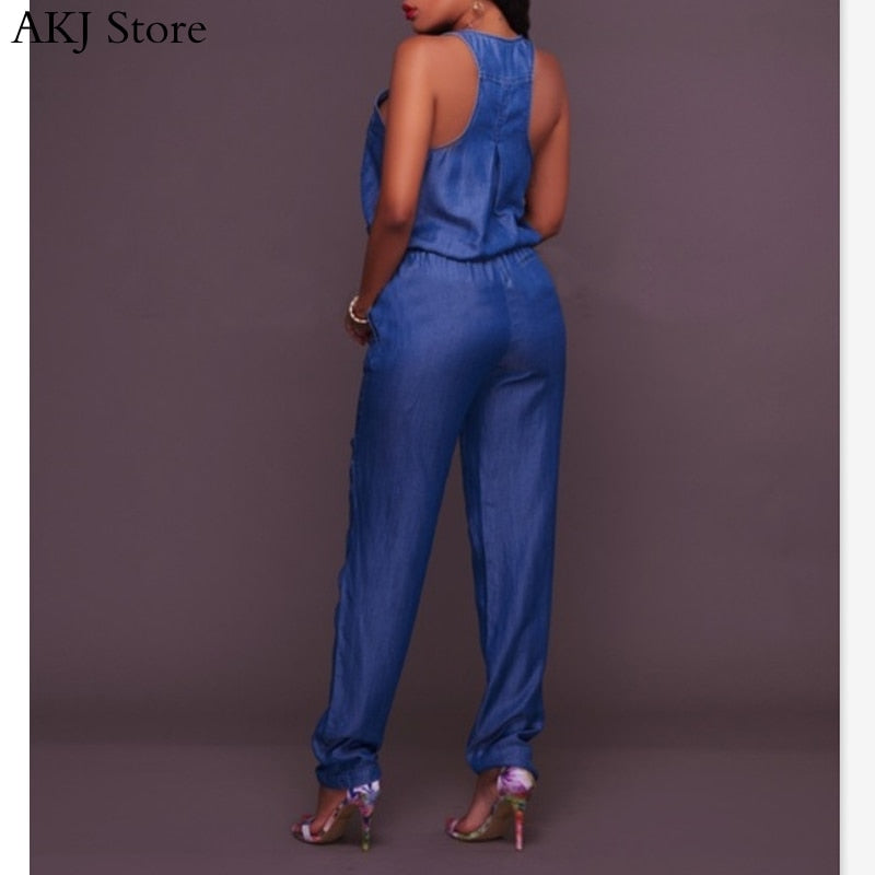 Elegant Long Jumpsuit Women Summer 2020 Shirt Overalls Office Lady One Piece Romper Belt