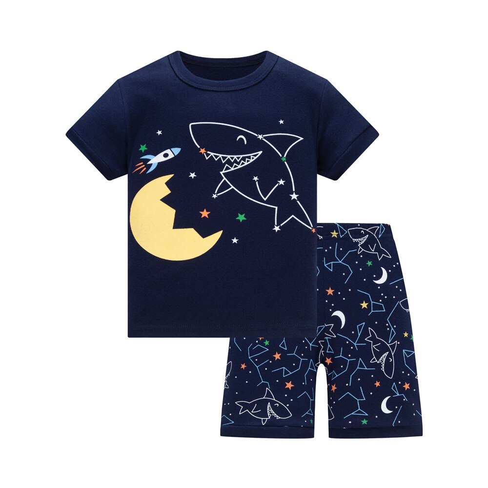 Kids Pajamas Set Summer Children Short Sleeve Sleepwear Rocket Boys Cartoon Pyjamas Clothing Nightwears Set