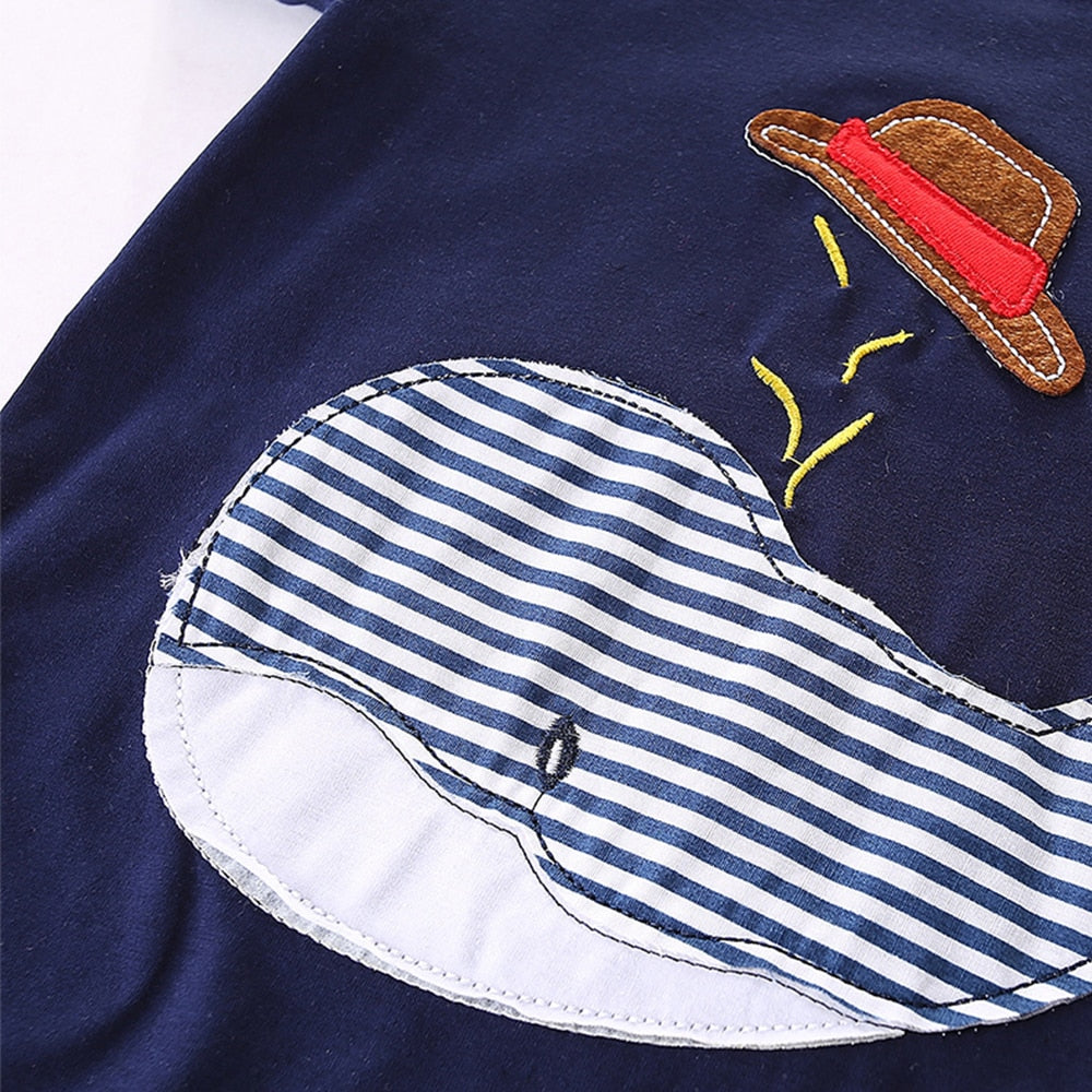 Mudkingdom Boys Outfits Cute Cartoon Whale Pattern T-Shirts and Striped Summer Shorts Set for Kids Clothes Beach Suit