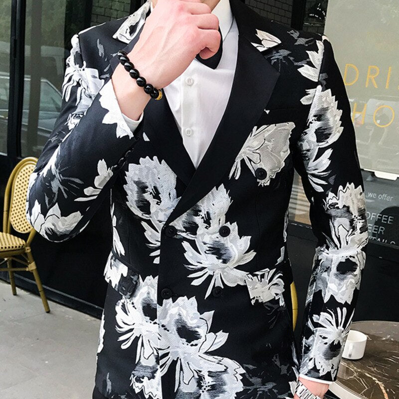 2019 Blazer Hombre Mens Slim Fit Blazer Jacket Business Affairs Printing Single Man&#39;s Suit Loose Coat Chaqueta Hombre Formal