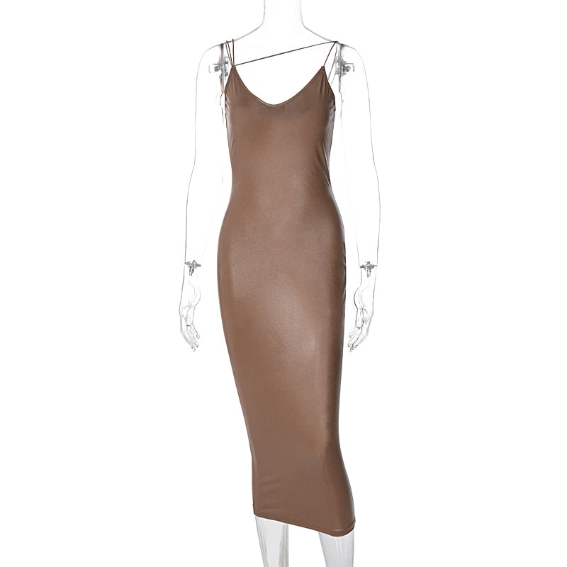 Faux Leather  V Neck Backless dress