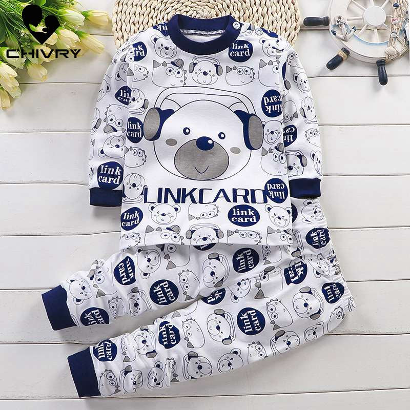 2021 Newborn Kids Boys Girls Pajama Sets Cartoon Long Sleeve Cute T-Shirt Tops with Pants Toddler Baby Autumn Sleeping Clothes