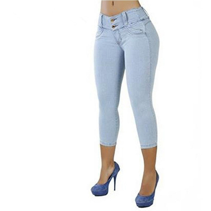 2022 Women Sexy Casual Cropped Pants Solid Color Button Fly Waist Slim Trousers Breathable Elastic Pencil Pants