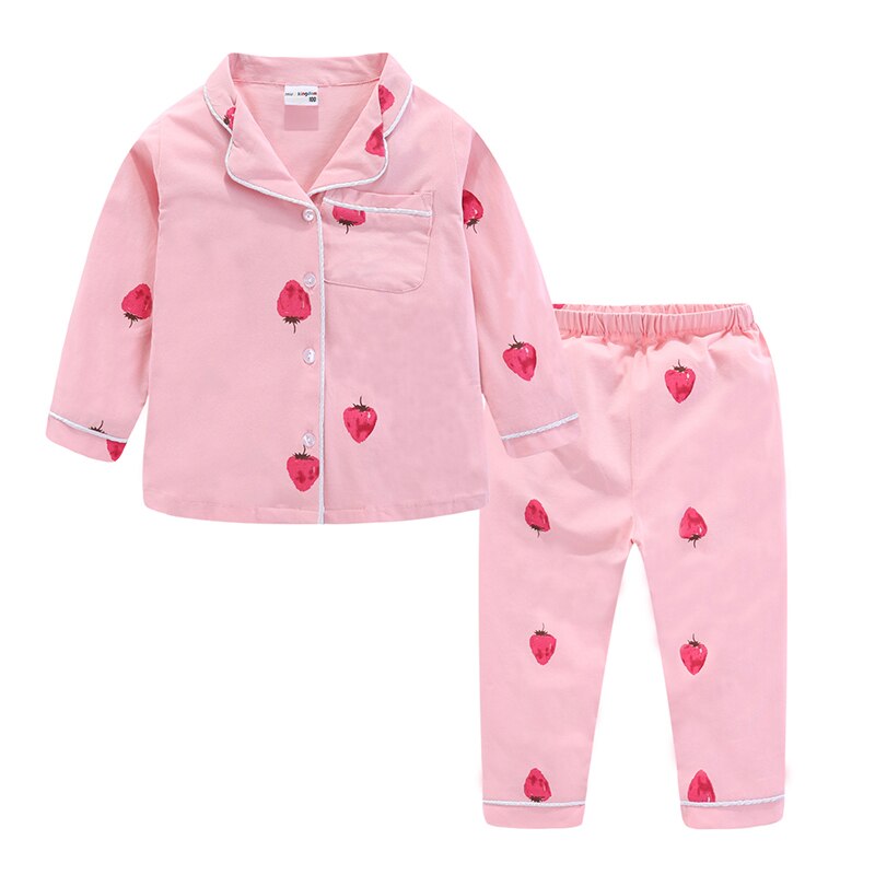 Mudkingdom Strawberry Girls Pajamas Set with Collar Soft Cotton Girl Jammies Pajama Outfit Long Sleeve and Pants Sleepwear Suit