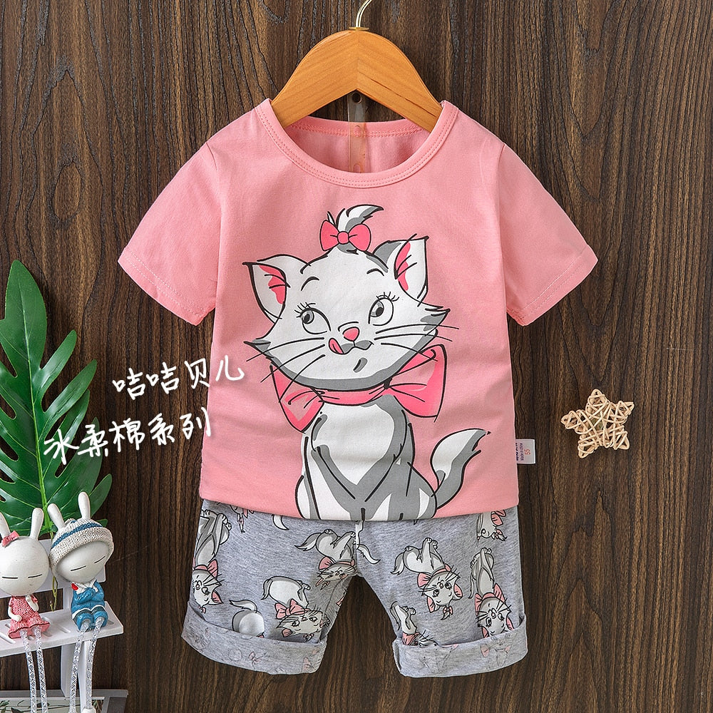 Baby Sleepwear Summer Pajamas Disney Clothing Mickey Mouse Teenage Boy Clothes Shortama Kids Set Marie For Girls Roddler Pjs