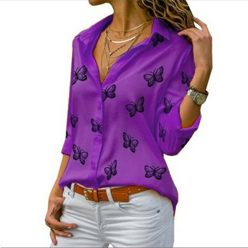 Fashion Butterfly Print Casual Blouse Long Sleeve Elegant Women Tops Single Row Button Streetwear Ladies Black White Shirt