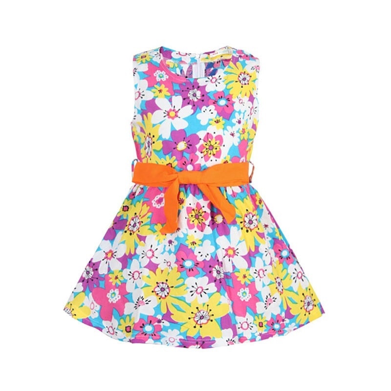 Mudkingdom Summer Girls Dresses Floral Polka Dot Printing Big Bow Sleeveless Dress Little Girl Clothes Kids Fashion Dress Sale