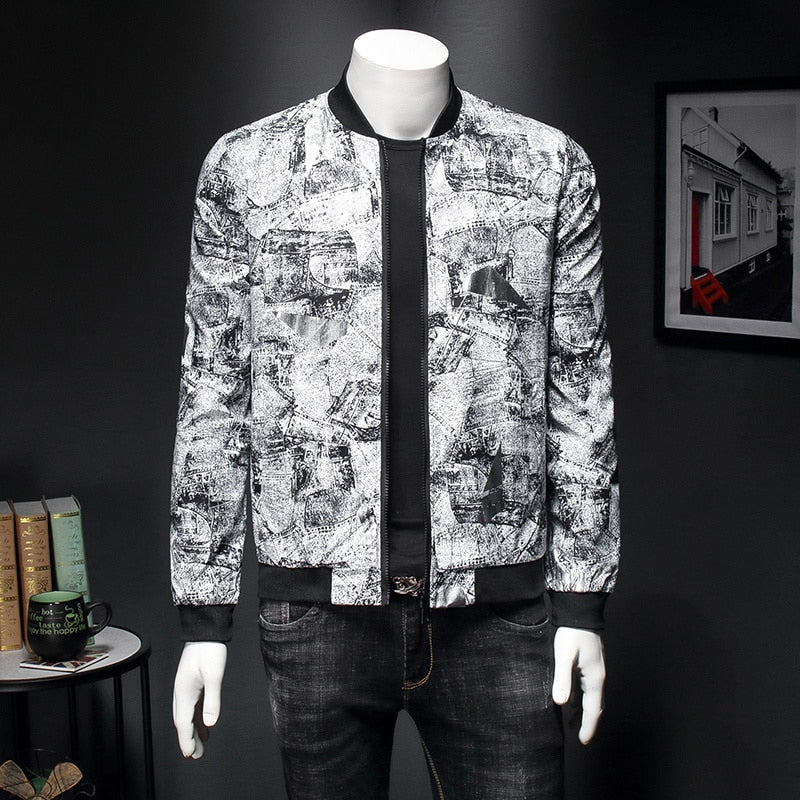 Male Jacket Print Men Floral Jacket Jaqueta Masculina Slim Fit Bomber Print Jacket Men Vintage Jacket Men Club Outfit Men 5xl