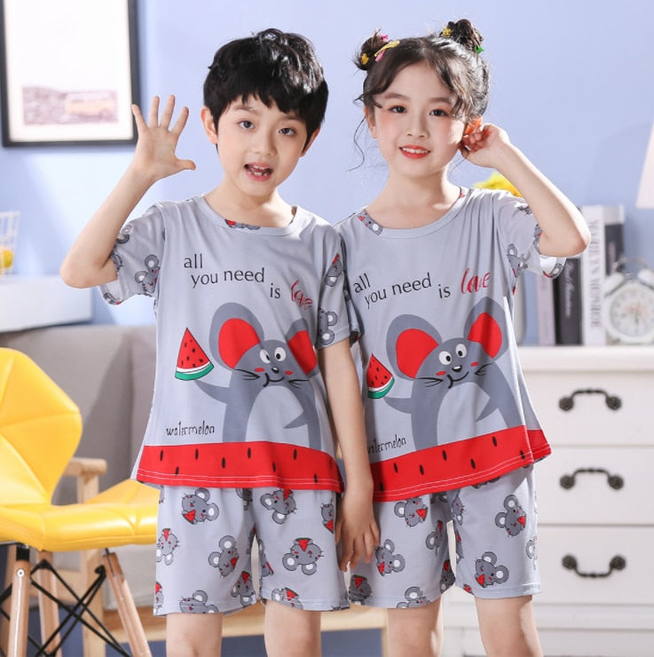 2021 Children Pajamas Set Kids Baby Girl Boys Cartoon Casual Clothing Costume Short Sleeve Children Sleepwear Pajamas Sets