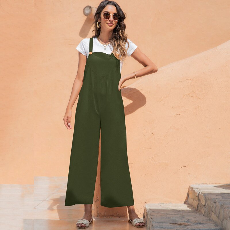 Overalls For Women Spaghetti Strap Long Playsuit Vintage Wide Leg Casual Rompers 2022 Spring Black Jumpsuits With Pocket