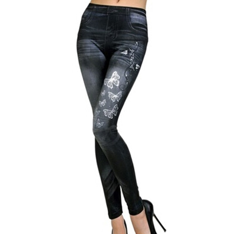 Classic Stretchy Slim Leggings Sexy  Butterfly Print Pants Bottoms