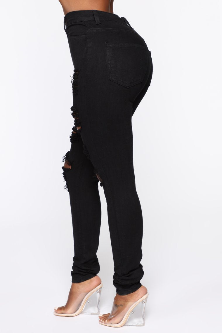 Black Ripped Jeans- High Waist Denim