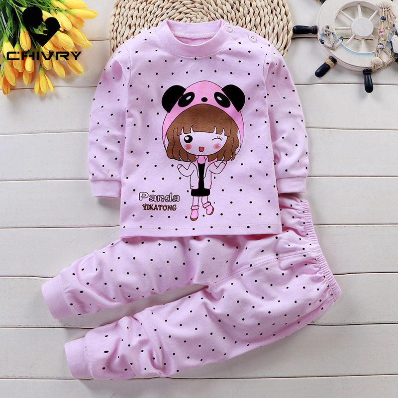 2021 Newborn Kids Boys Girls Pajama Sets Cartoon Long Sleeve Cute T-Shirt Tops with Pants Toddler Baby Autumn Sleeping Clothes