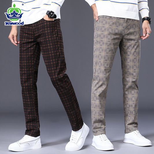 High Quality Spring Autumn Men&#39;s Plaid Casual Pants 98% Cotton Stretch Classic Slim Fit Trousers Male Large Size 40 42 6 Pattern