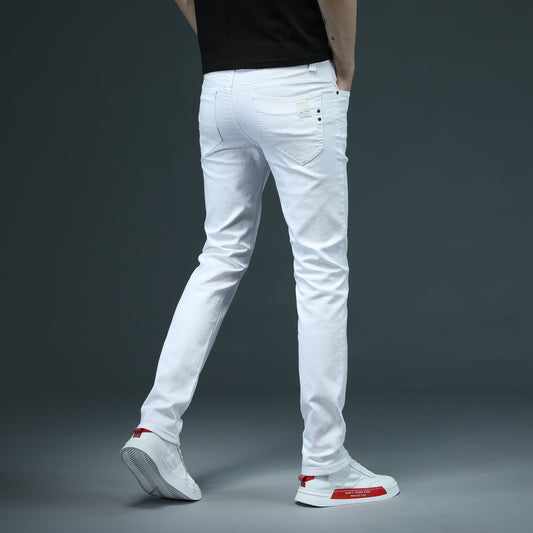 Men&#39;s Fitted Slim White Jeans 2021 Spring Classic Brand High Quality Comfortable Cotton Stretch Fashion Casual Pants