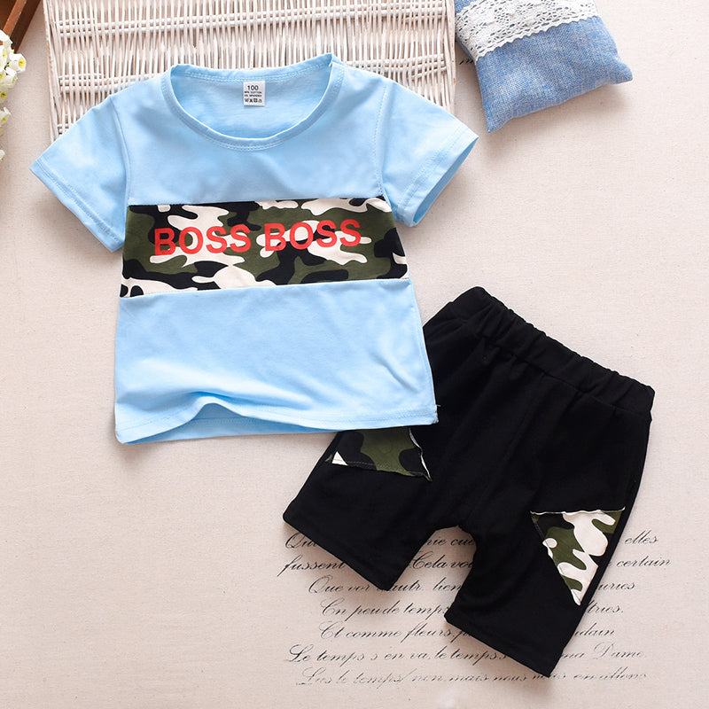 Menoea 2-6 Years Children Sets 2 Pcs sets for kids Boys Camouflage Stitching Cloth Suits Short Pants Summer Clothes Girl Outfit