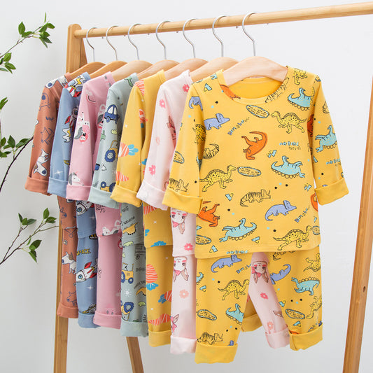 Menoea 2021 Spring Winter Children Cartoon Really Cotton Lining Underwear Set Children&#39;s Warm Home Pajamas Suits New Arrivals