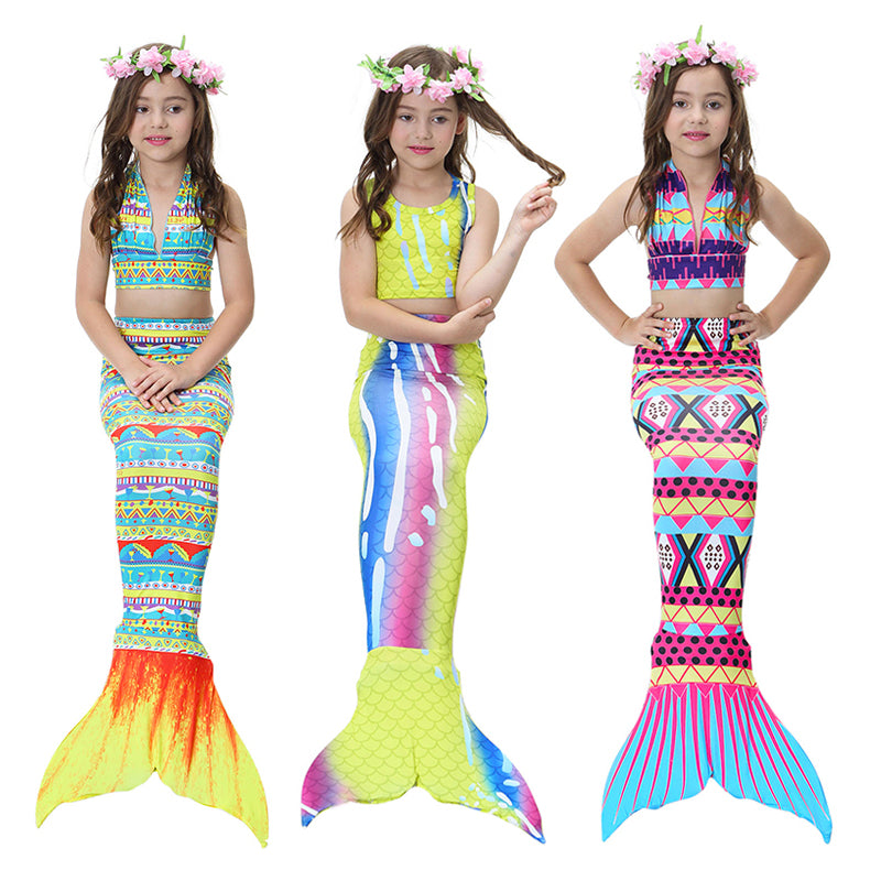 Menoea 3-15 Years Girls Summer Sets 2020 Children Little Mermaid Tail Bikini Suits Swimming Costume Clothing Sets 3PCS Clothes