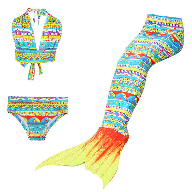 Menoea 3-15 Years Girls Summer Sets 2020 Children Little Mermaid Tail Bikini Suits Swimming Costume Clothing Sets 3PCS Clothes