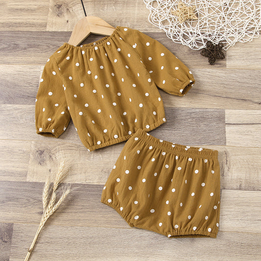 Menoea Baby Girls Newest Fashion Suit 2021 Summer lovely Style Clothing Casual Outfit Dot printing  Tops and Short Suit