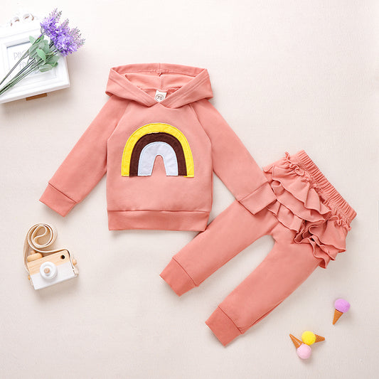 Toddler Baby Girls Clothes -Solid Sweatshirt Hoodie Pleated Pants 2PCS