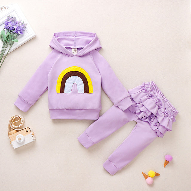 Toddler Baby Girls Clothes -Solid Sweatshirt Hoodie Pleated Pants 2PCS