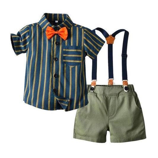 Menoea Boys Gentleman Clothes Sets 2020 Newborn Infant Boy Clothes Striped Shirts Solid Color Shorts Kids Boy Outfits Suits