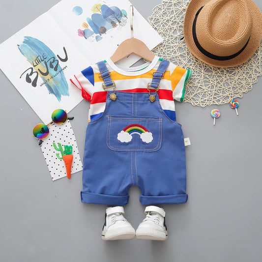Menoea Kids Clothes Girls Sets Summer Denim Overalls Suit for Baby Boys Clothing Stripes T-Shirt Shorts Suits Children Outfits